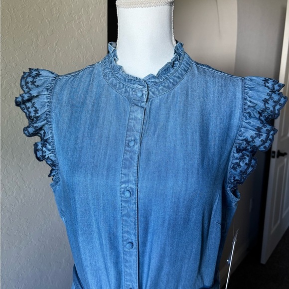 Nanette  Lepore Blue Denim Embroidered Sleeveless Dress. NWT Size 10 - Picture 7 of 9